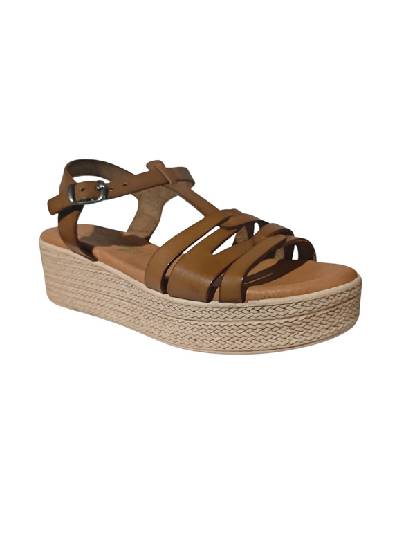 Sandalias Cuña Plataforma Piel Marrón