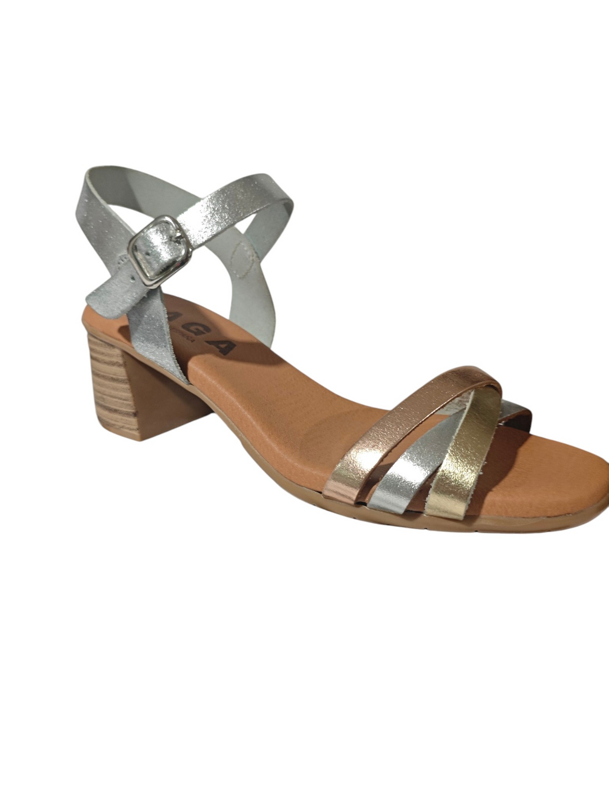 Sandalias Tacón Tiras Metalizadas